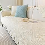 vctops Farmhouse 100% Cotton Quilted Couch Cover Floral Embroidered Sofa Cover Non-Slip Soft Sofa Slipcover Washable Furniture Protector(Cream,28'x28')