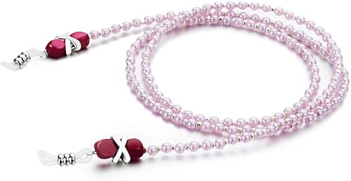 Miniatura 5 de Tomorotec Paquete de 2 Correa de soporte para lentes de perla, retenedor de gafas, collar de cadena con cuentas rosas de alta calidad, cordón para