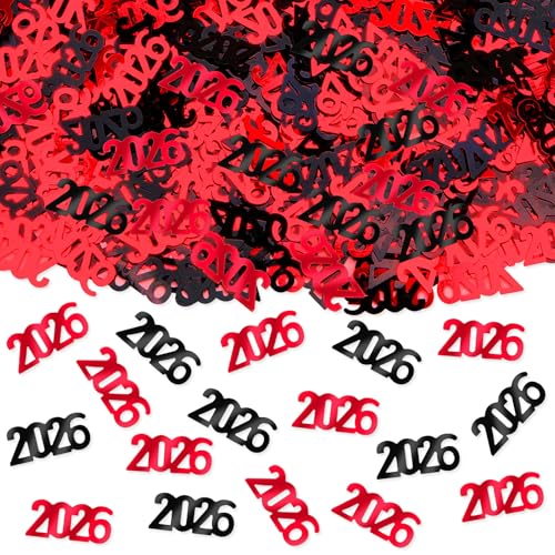MARFOREVER Black Red 2026 Confetti Graduation Confetti 2026 Black Red Glitter Confetti 2026 Metallic Foil Table Scatters for 2026 Graduation Party Decorations Congrats Grad 2026 Party Supplies
