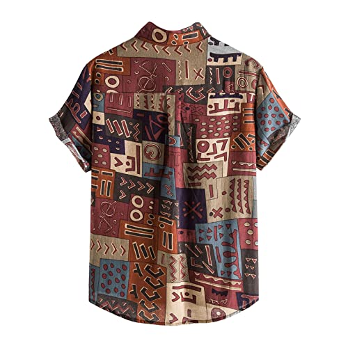 Image of Generisch Hawaii Shirt Men's Cotton Spring Stand-Up Short Sleeve Shirts with Printed Shirts for Men Short Sleeve Shirt Men 38, khaki, L