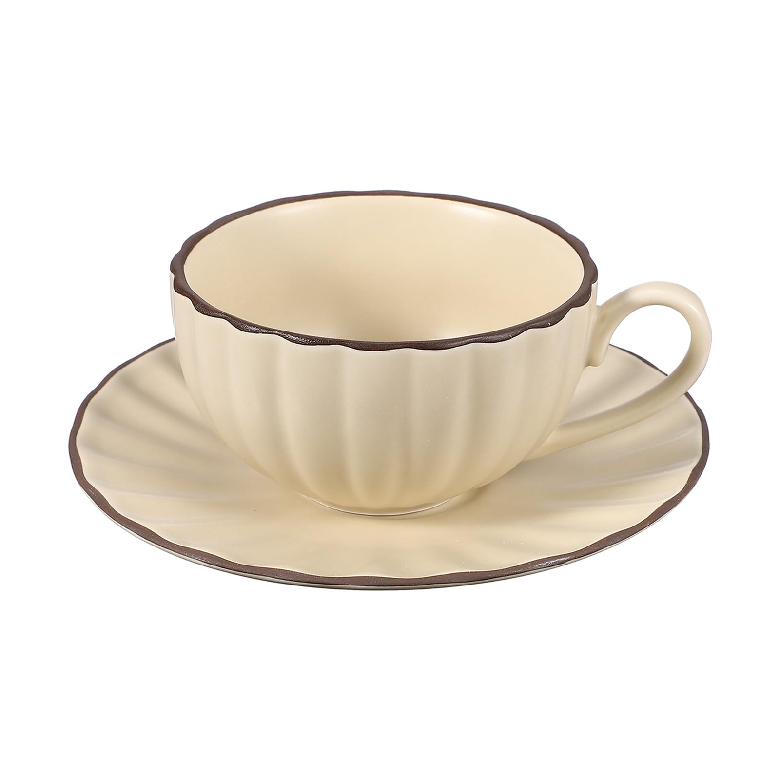QUARKZMAN Tazas De Espresso Vintage Hechas A Mano Taza De Té Cerámica Beige | Tazas De Café Y Platillos De 8 Oz, Con Asa, Seguras Para Lavavajillas Y Microondas, Para Latte, Hogar, Regalos