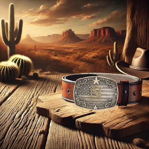 Image of Cowboy Belt Buckle for Men Vintage Western Rodeo Texas Initial Letter ABCDJMR to Z Belt Buckles