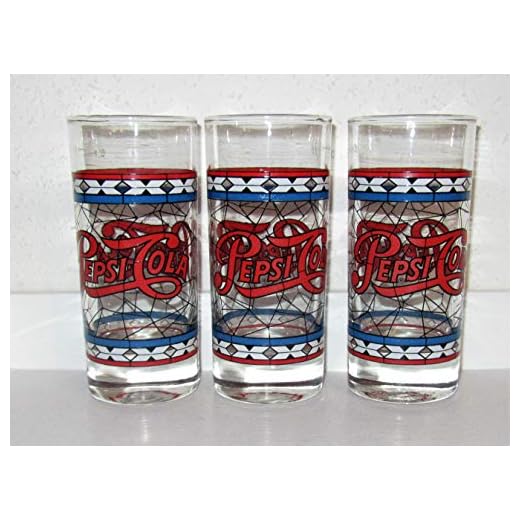 Juego de 3 vasos de Pepsi-Cola, 0,3 litros, estilo retro, estilo Tiffany