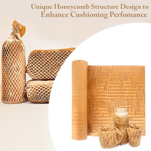 Image of GLUN Honeycomb Paper Bubble Wrap Roll 10 Meter x 15 Inch - Eco-Friendly Cushioning Paper Roll for Packing, Shipping & Moving, Strong Kraft Paper Protective Packaging Material (Pack of 1)
