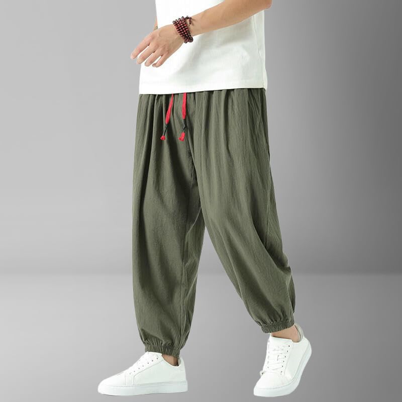 Men's Summer Chinese Style Japanese Trendy Thin Cotton Linen Wide Leg Harem Lantern Pants4