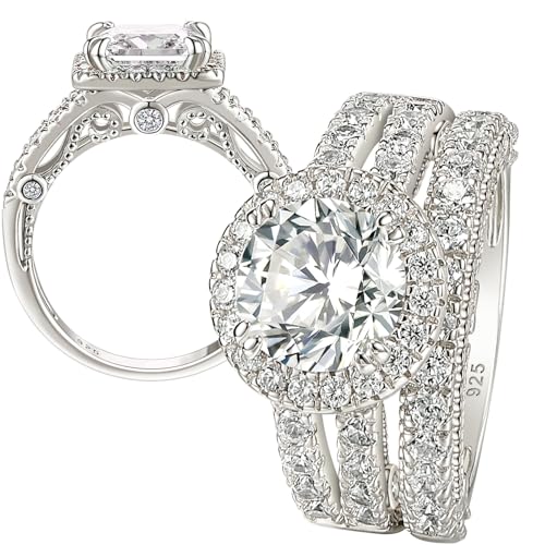 Wuziwen S925 4Ct Wedding Bridal Sets for Women Engagement Rings Wedding Band CZ Anniversary Ring