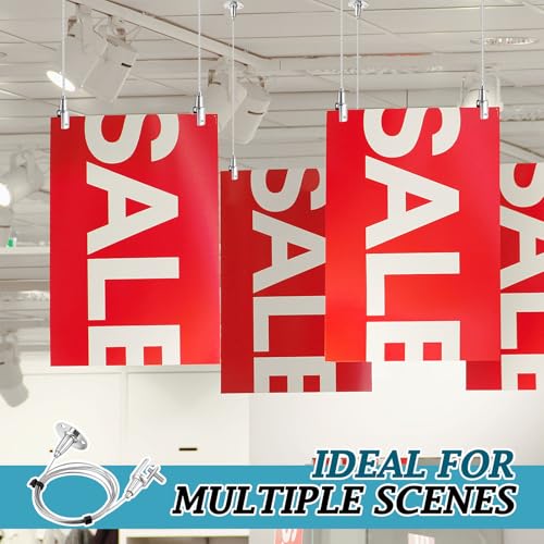 Image of Zonon 10 Pcs 6.5 ft x 1.5 mm Ceiling Sign Hanger, 66 lb Stainless Steel Picture Frame Wire Adjustable Suspension Cable Metal Clamp for Hanging Advertising Board LED Panel Light Billboards Paintings