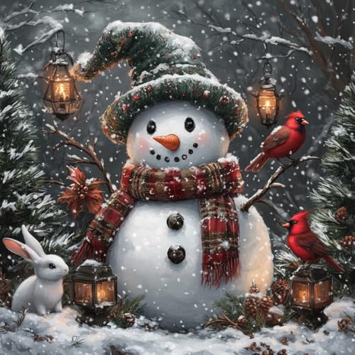 Image of Moohue Needlepoint Kits 14ct Counted Cross Stitch Kits for Adults Printed Stamped Cross Stitch Patterns Kits Snowman Birds Rabbits Cross Stitch Supplies (Snowman Birds Rabbits)