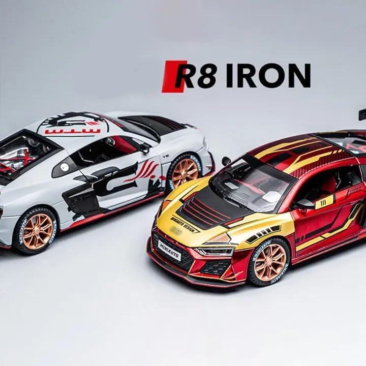 Image of Model 1:24 Audi R8 MTM Model Alloy Metal Pull Back Die-cast Car Openable Doors with Sound and Light Vehicle Car Toy for Kids - Multicolor
