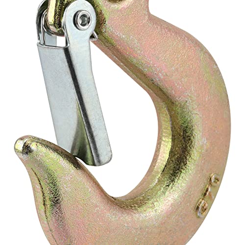 Jeuihau 4 Pcs 3/8 Inch Chain Hooks, Heavy Duty Clevis Slip Hook, Clevis Grab Hook With Latch, Forged Steel Clevis Slip Hook For Trailer, Hanging And Lifting, 6613 Lbs Capacity, Gold #TOP2