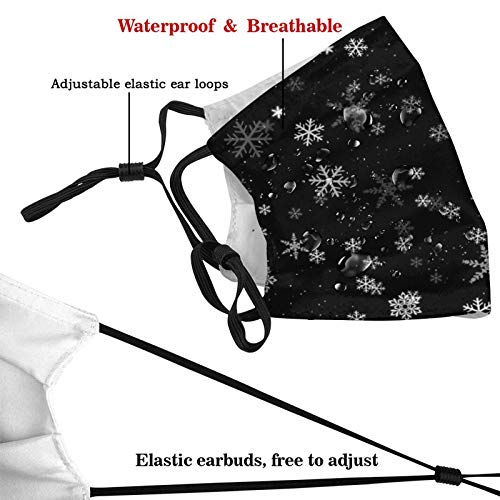 Wrdest Christmas Face Mask,Adjustable Windproof Bandana,Reusable Mouth Cover,Unisex Adult Scarf With 2 Filters (Black And White Snowflakes Winter, 1 Pcs) #TOP3