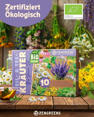 Bio Kräutersamen Set von Zengreens 10 verschiedene Heil- und Teekräuter