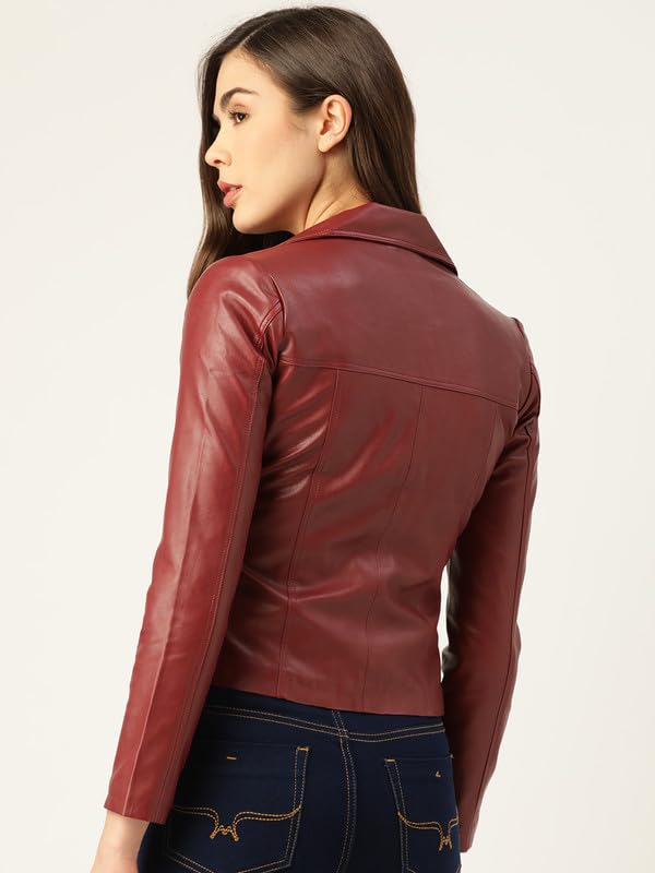 Image of Leather Retail Women Faux Leather Regular Jacket (Cherry) LRCOCH0511