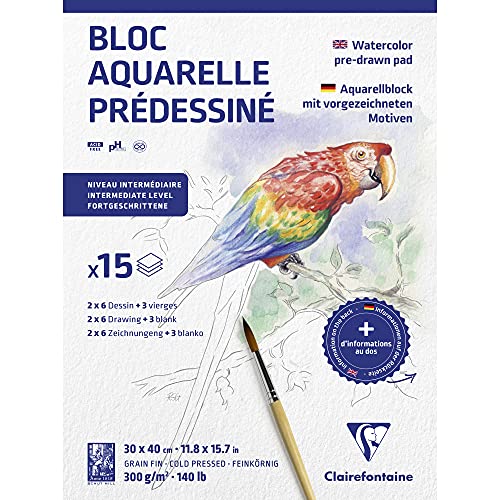 Papier aquarelle blanc 300g Clairefontaine anti-gondolage à grain fin