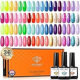 Gel Nail Polish Set, Modelones 36 Pastel Rainbow Colors 7ML Soft Pink Red Green Summer Neon Gel Polish Glitter Nude Soak Off LED Gel Nail Polish Kit Nail Art for Starter DIY Holiday Gift
