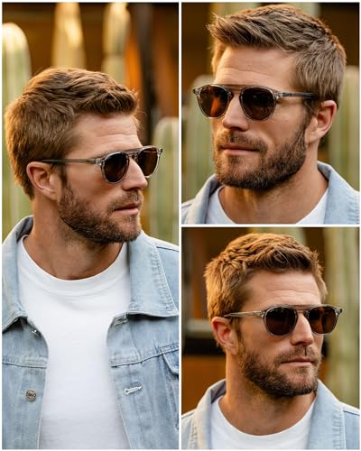 WearMe Pro - Urban Men's Square Sunglasses – Narrow Fit: Double Bridge Design, Modern Round Frames & Polarized Lenses3