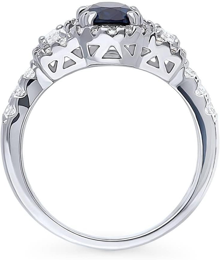 BERRICLE Sterling Silver 3-Stone Halo CZ Wedding Engagement Rings for Women, Art Deco Oval Cut Cubic Zirconia Ring - Morganite Pink, Sapphire Blue Colors - Image 4