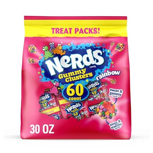 NERDS Gummy Clusters Rainbow Candy, Treat Size Packs, 30 oz, 60 Ct