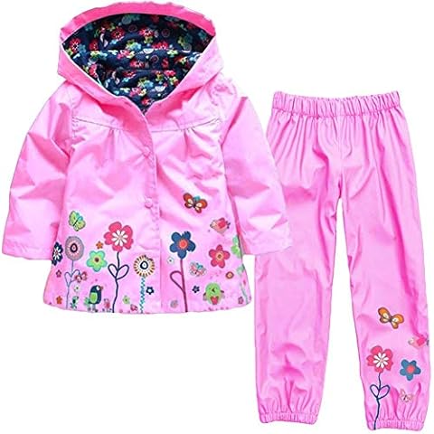 Baotung Girls' Waterproof Rain Jacket Set Cover