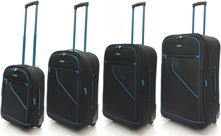 Super Lightweight Expandable Durable Hold Luggage Trolley Case 2 Wheels 4 Pieces Luggage Suitcase Set in Large(28"),Medium(25"), Carry-on Approved 21"/18" Sizes (Set: 18/21/25/28, Black/Blue)