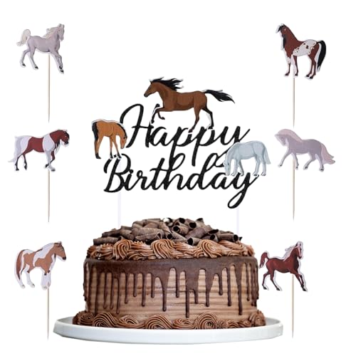 25-teiliges Pferde-Cake-Topper Set Für Geburtstagstorten – Inkl. Happy Birthday Aufsteller & Cupcake-Deko