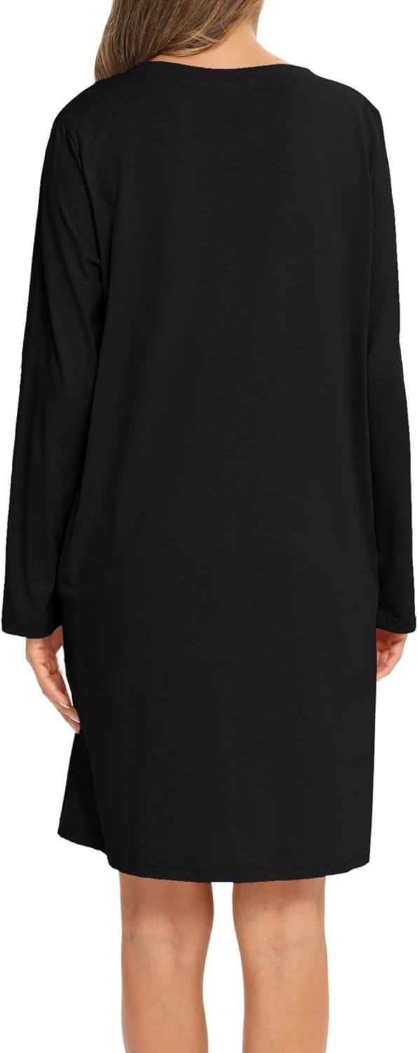 ENJOYNIGHT Women's Cotton Nightgown Long Sleeve V Neck Nightshirt Print Sleep Dress with Pockets - Image 5