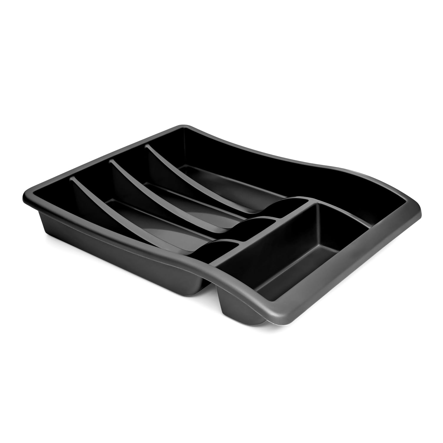 Winsome Black Cutlery Drawer Organiser Plastic | Kitchen Drawer Organiser For Large Utensils | 5 Compartment Cutlery Divider For Spoons, Knives, Forks | Large Drawer Tidy (Black)