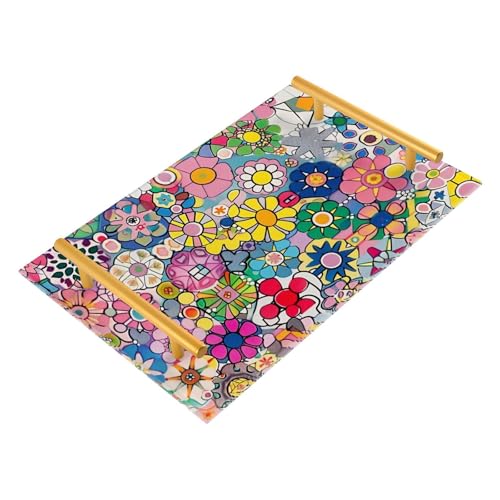 Bandeja de café decorativa de flores geométricas bohemias con asas, bandeja de servir para joyas, perfumes, restaurantes, charolas para decoración