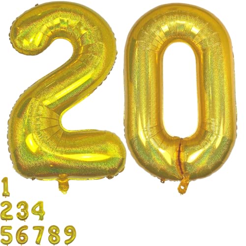 DIWULI Globos de Cumpleaños 20 Años Oro Brillo XXL - Globos Cumpleaños 20 Años Decoracion, Globo Numero 20, Globo 20 Años Cumpleaños Globos Gigantes Numeros Globos Grande, Helio Fiesta Niño Niña Boda