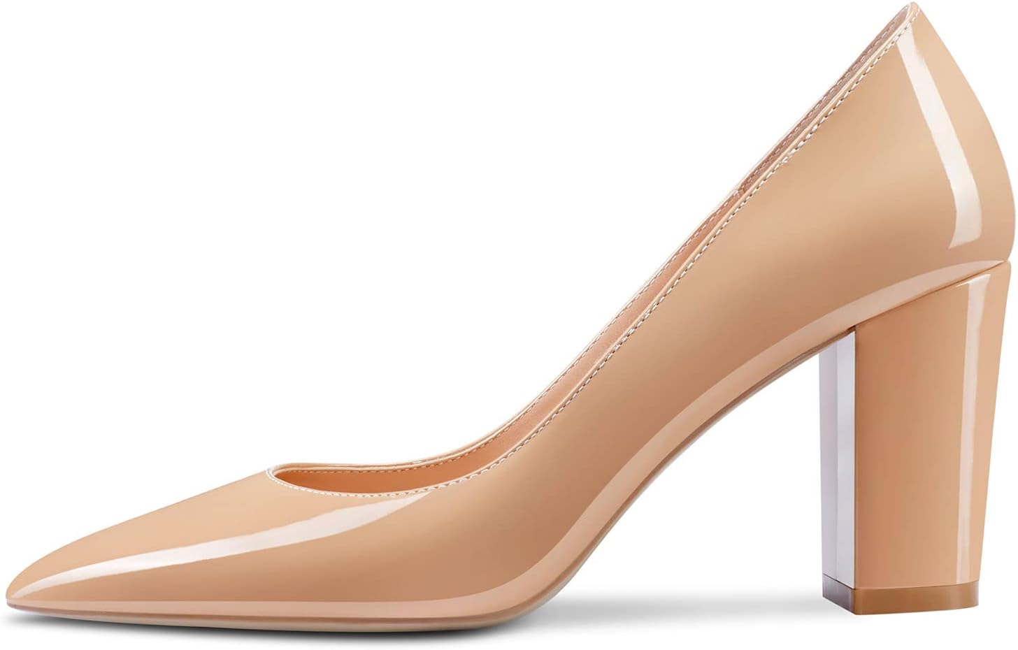 Aachcol Women Pumps Pointed Toe Slip on Mid Heel Dress Office Chunky Block Heels Shoes 3 Inches - Image 2