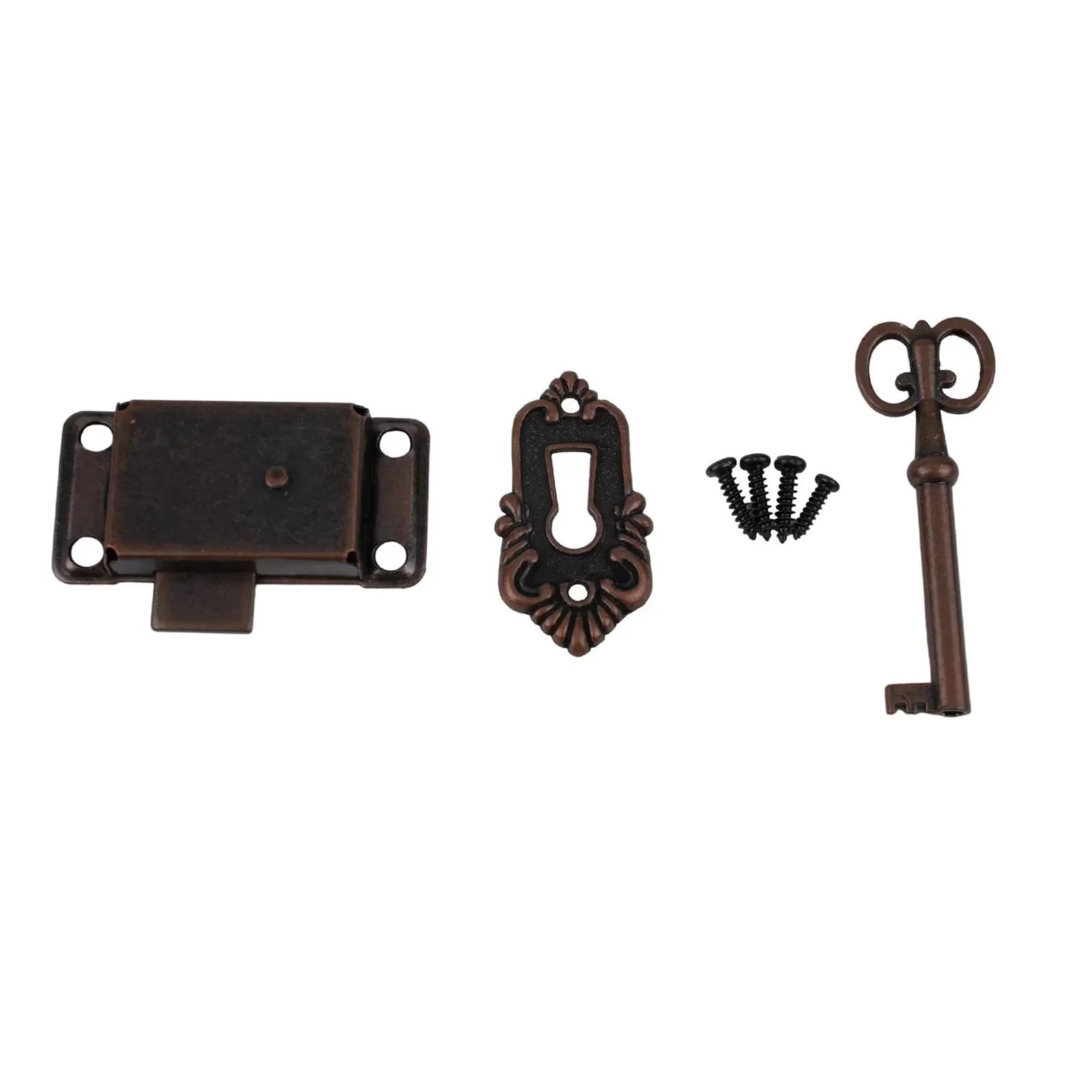 2sets Lock Door with Key 53x26mm Antique Cabinet Wardrobe Cupboard Set Jewelry Box Retro Style for Cabinets(Red Bronze)
