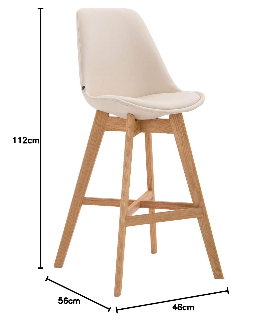 CLP Coppia Sgabelli Alti Scandinavi Cannes in Similpelle E Legno di Rovere I Set 2 Sedie Cucina con Schienale Imbottiti, Colore:Crema, Colore del Telaio:Natura
