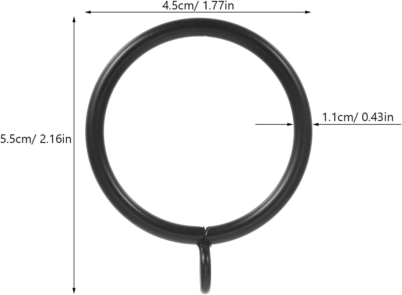 PRETYZOOM 44pcs Black Iron Curtain Rod Rings with Eyelets for 1.5 Inch Inner Diameter Rods, Smooth Sliding Drapery Rings for Window Curtains and Home Décor