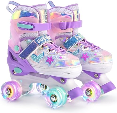 SULIFEEL Verstellbare Kinder Roller Skates, 4 Größen, Leuchtende Räder | Für Jungen Alter 3-12,geeignet für Indoor & Outdoor,sicher, stabil und komfortabel