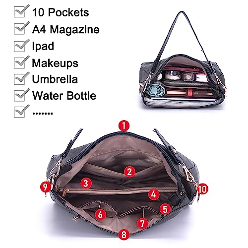 Image of Qiyuer 13 inch Women Spacious Soft PU Handbag Hobo Bag Purse Wallet Set 4pcs | Large, Dual-use Crossbody & Shoulder Bag, Multi-pocket, Divided Compartments, Fits Tablet, Versatile for Daily & Work