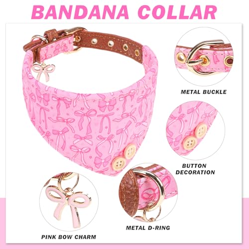 Image of EXPAWLORER Dog Collar and Leash Set - Pink Bowknot Dog Bow Tie and Dog Bandana Collar with Bell, Dog Leash Tangle Free, Adjustable Collars for Small Medium Large Dogs Cats, Holiday Ideal Gift, S