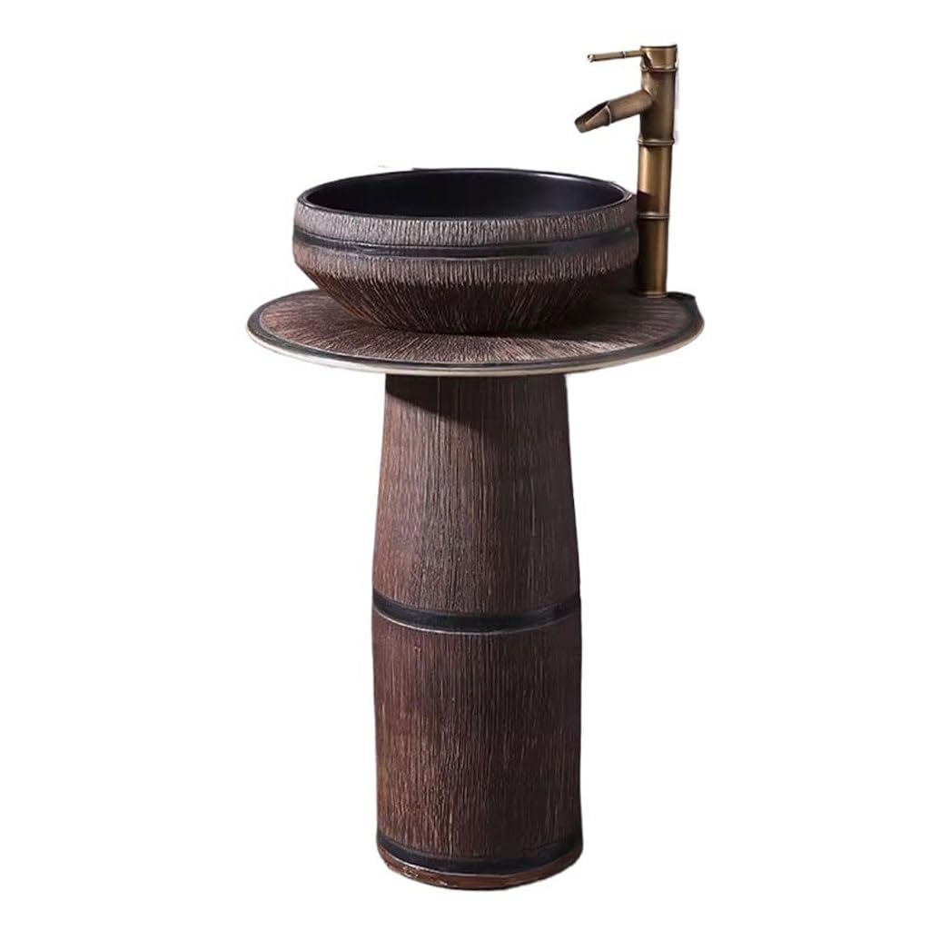 Aertsdfgt A Vessel Sink Garden Retro Pedestal Basin Balcony Wash Pool Outdoor Column Ceramic Integrated Home