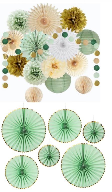 Aupawdy Lot de 20 pompons en papier de soie vert sauge - Vert sauge - Décoration pour fête de mariage, anniversaire, fête prénatale botanique