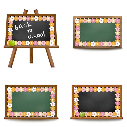 Image of Whaline 32.8 ft Groovy Boho Hippie Flower Bulletin Board Borders Pink Orange Floral Die-Cut Rolled Border Trim for Back to School Classroom Office Chalkboard Decoration