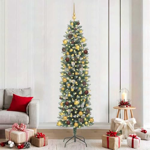 Árbol de Navidad artificial delgado verde de 210 cm con 300 LED 3
