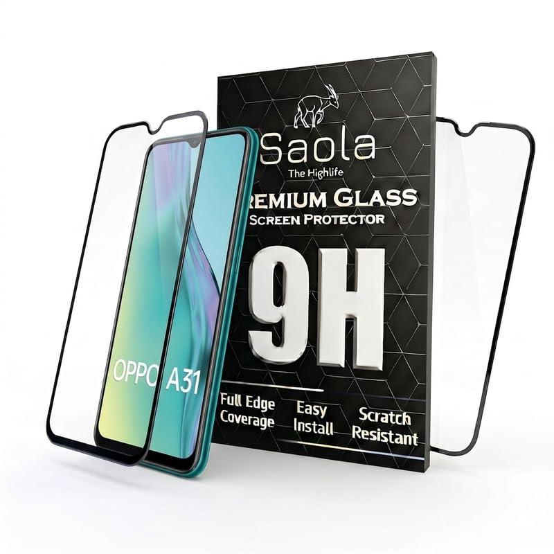 Image of Saola HD+ Oleophobic Tempered Glass Screen Protector For Oppo A31 (Pack Of 2) with Free Installation Kit. Full screen Coverage - 6.52 inch