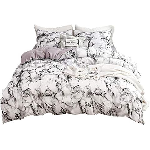 White Marble Duvet Cover Set King Marble Pattern Grey Modern Duvet Cover Bedding Set with Zipper Closure Bedding Set for Men and Women King Cover