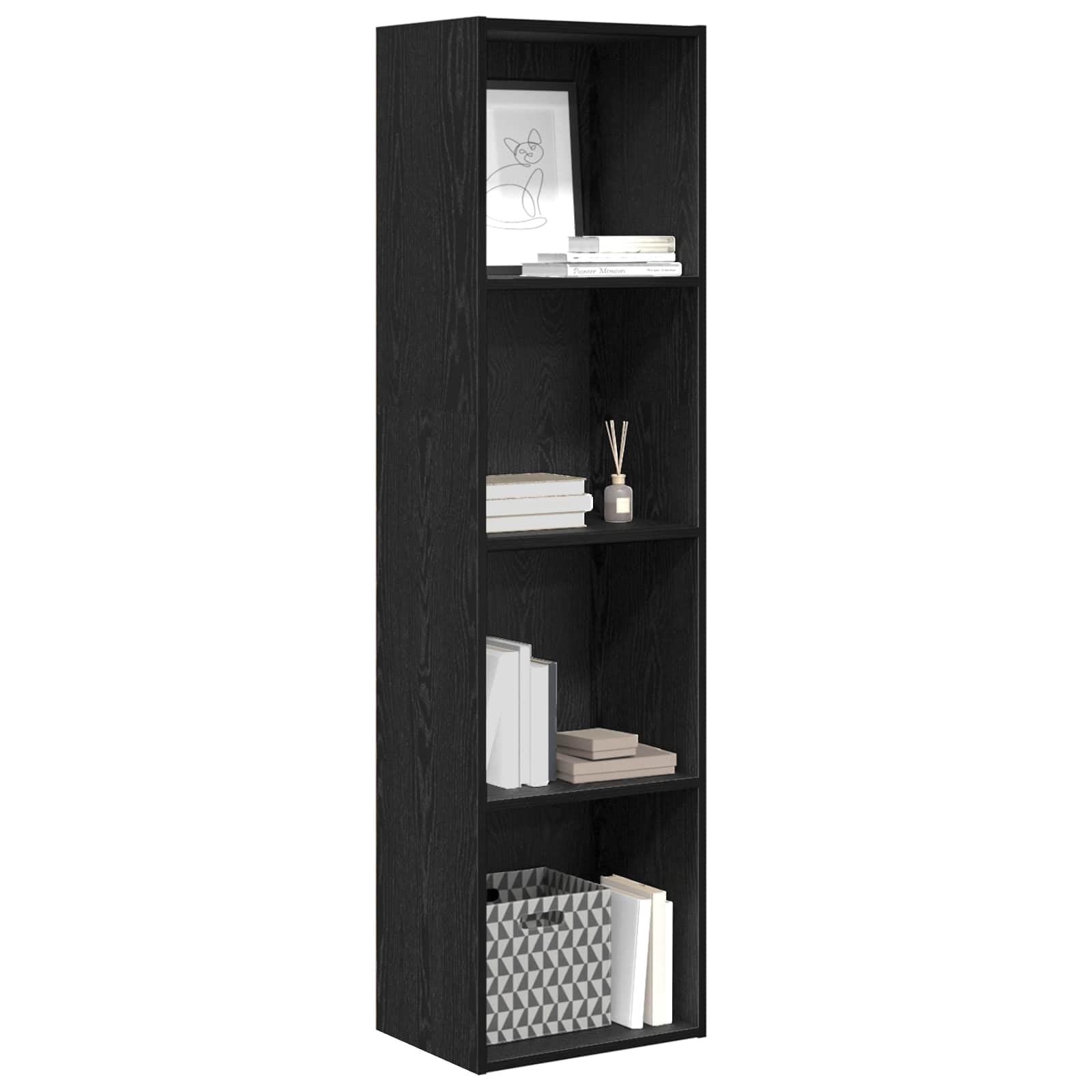 Bücherregal Schwarz Eichen-Optik Holzwerkstoff 40 x 30 x 152 cm Standregal mit 4 Regalböden und Stauraum, vielseitiges Regalsystem für Wohnzimmer Schlafzimmer Büro Ablage und Deko