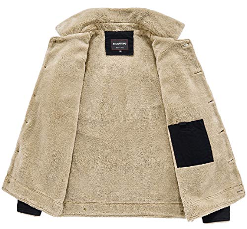 HOW'ON Men's Plus Cotton Warm Fur Collar Casual Button Military Cargo Jacket Outwear Parka Winter Quilted Coat3