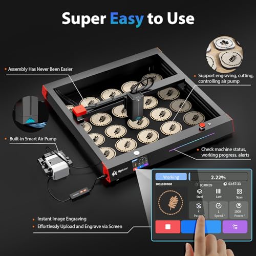 AlgoLaser Gravador a laser, saída Delta 22W, cortador a laser de velocidade de 500 mm/s com assistên