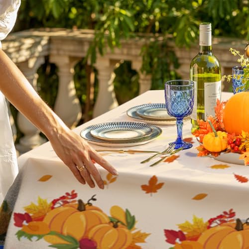 Image of Thanksgiving Tablecloth, 3 PCS Disposable Falls Table Cloth, 54 inchx108 inch Plastic Pumpkin Maple Leaves Autumn Rectangle Tablecloth Tables Cover for Thanksgiving Fall Autumn Home Party Table Decorations