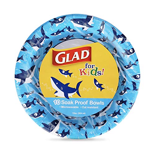 Glad Tigelas de papel descartáveis para crianças com design de tubarão, 355 ml | Tigelas de papel fo