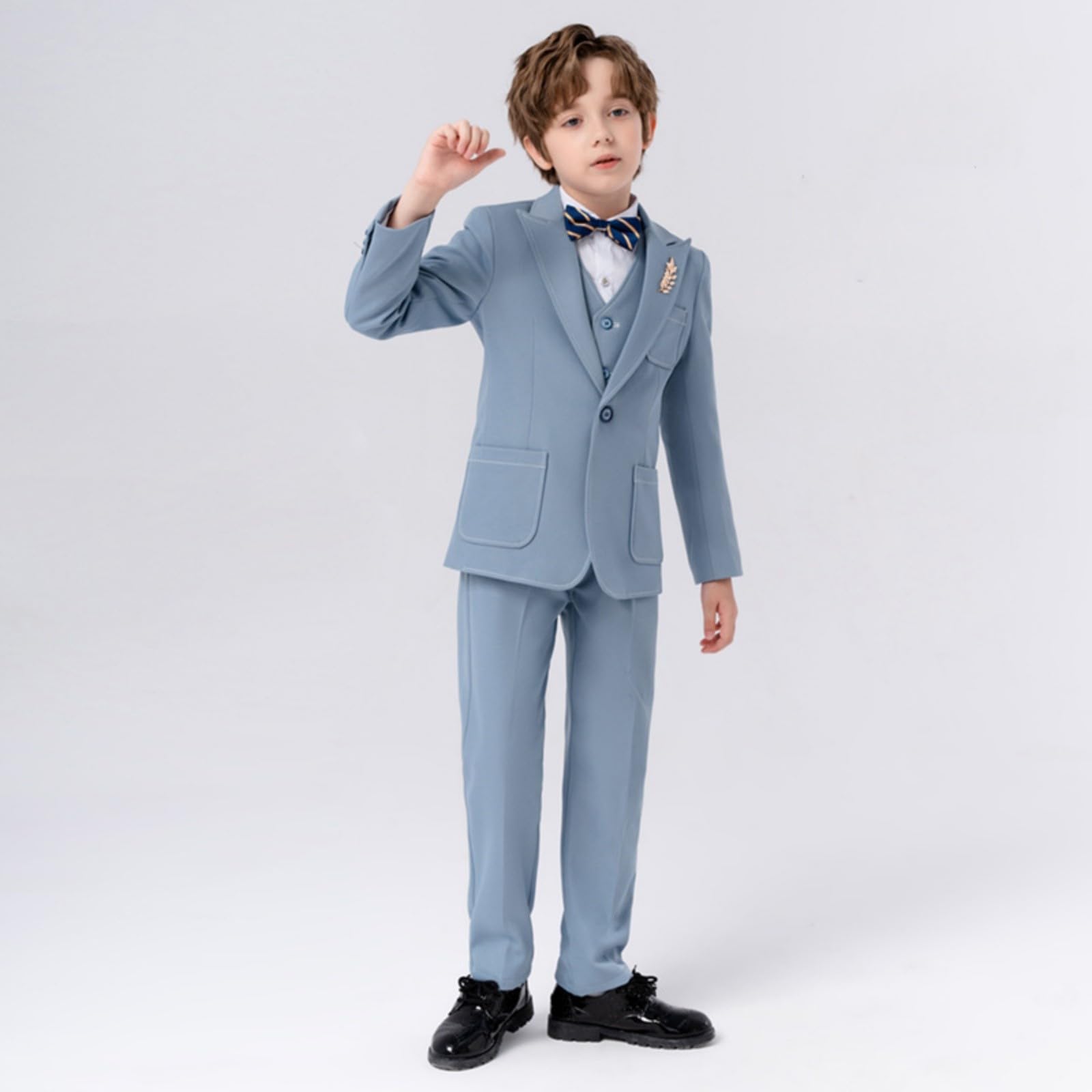 Generisch Conjunto de ropa para niños de 140 niños, niños pequeños, primavera, otoño, cuadros de manga larga, pantalones, abrigo, pajarita trajes, 6 piezas, traje de vestir, ropa de bebé, meses y niño