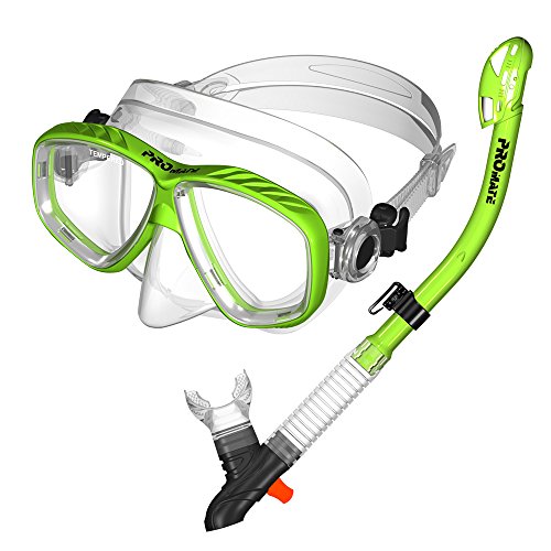 Promate 7590, verde, equipo de máscara y tubo de respiración seco para buceo de snorkel