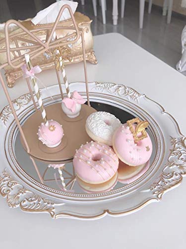 Schonee Vintage Carved Decorative Wall Mirror, Hanging Mirror For Dresser Decor Bedroom Living-Room, Cosmetics Jewelry Dresser Organizer Tray (15”X 13.4”) (White-Oval) #TOP5